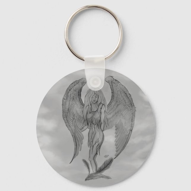 Angel i Tattoo Stil Nyckelring (Framsida)