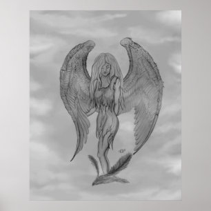 Angel i Tattoo Stil Poster