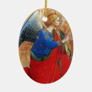 ANGEL IN GULD RED AND BLUE, Sapphire Gem stone Julgransprydnad Keramik