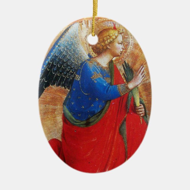 ANGEL IN GULD RED AND BLUE, Sapphire Gem stone Julgransprydnad Keramik (Framsidan)