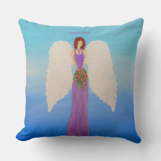 Angel in purple gown holding a spring bouquet . kudde