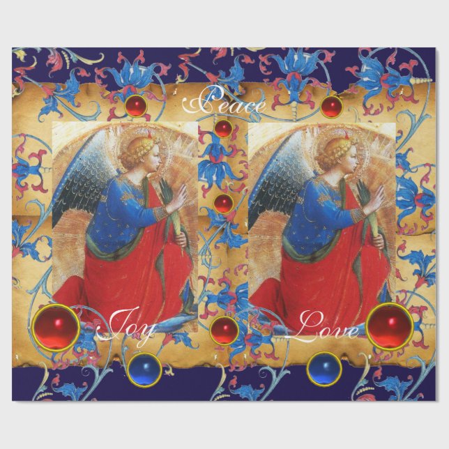 ANGEL IN RED,GULD,BLUE BLOMMIGT PARCHMENT MED GEMS PRESENTPAPPER (Platt)