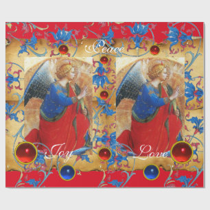 ANGEL IN RED,GULD,BLUE BLOMMIGT PARCHMENT MED GEMS PRESENTPAPPER