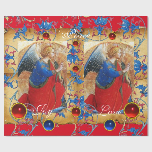 ANGEL IN RED,GULD,BLUE BLOMMIGT PARCHMENT MED GEMS PRESENTPAPPER (Platt)