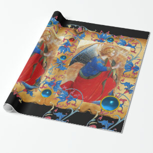ANGEL IN RED, GULD, BLUE BLOMMIGT PARCHMENT OCH GE PRESENTPAPPER