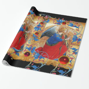 ANGEL IN RED,GULD, BLUE BLOMMIGT PARCHMENT RED GEM PRESENTPAPPER