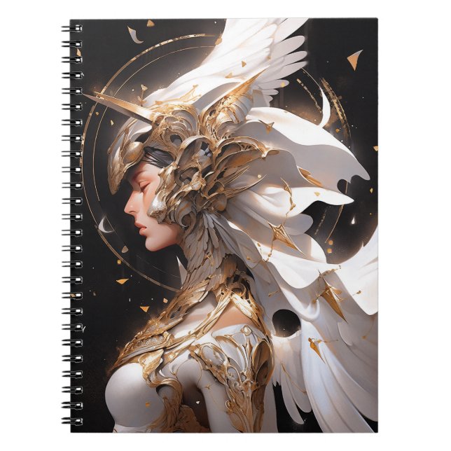 Angel in White Armor Fantasy Art Anteckningsbok (Framsidan)