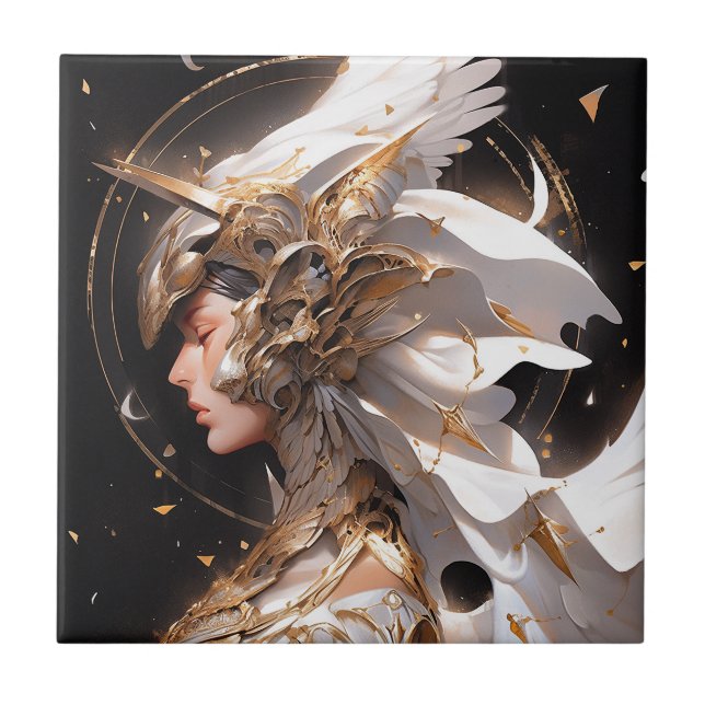 Angel in White Armor Fantasy Art Kakelplatta (Framsidan)