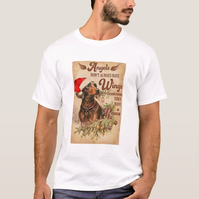 Angel Jul Dachshunds T Shirt (Framsida)