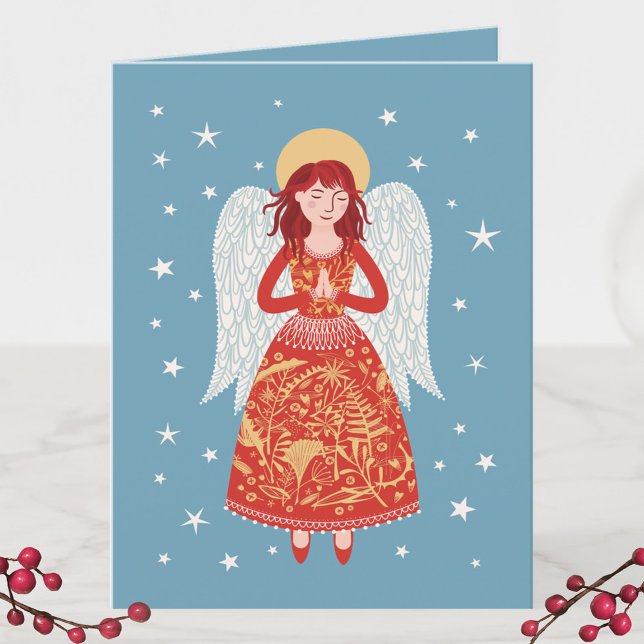Angel Jul Helgdag Card Helgkort (Angel folded Christmas holiday card)