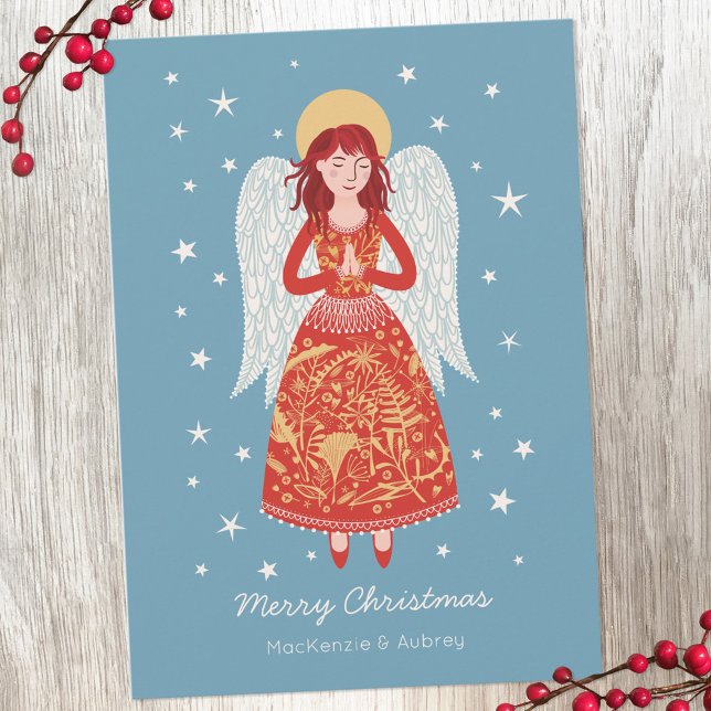 Angel Jul Julkort (Angel personalized custom text Christmas holiday card)