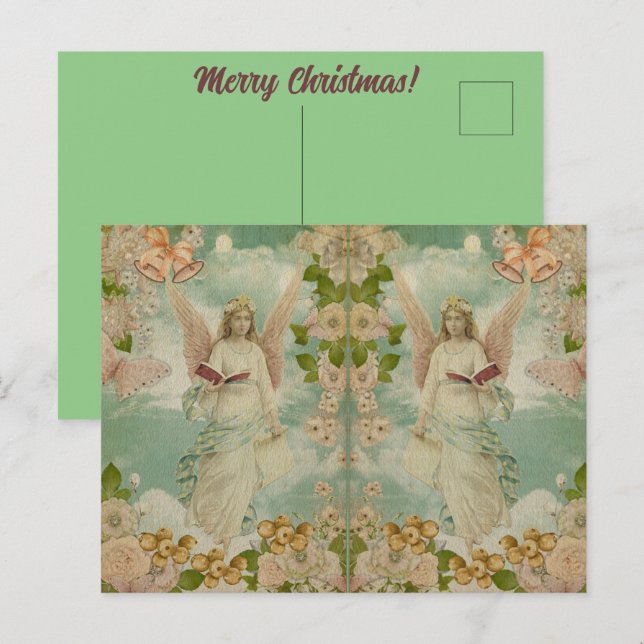 Angel Jul Klockor Vykort (Fram/baksida)