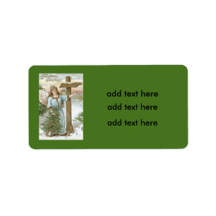 Angel Julgran Kor Winter Cottage Adressetikett