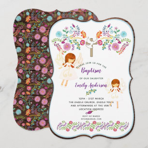 Angel Kärlek Baptism-inbjudan till folkblommor Inbjudningar