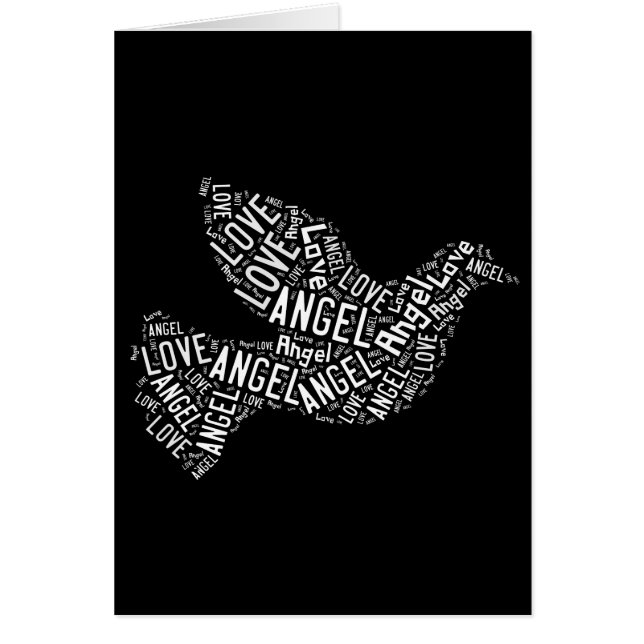 Angel Kärlek Dove, vit på Black Hälsningskort (Framsidan)