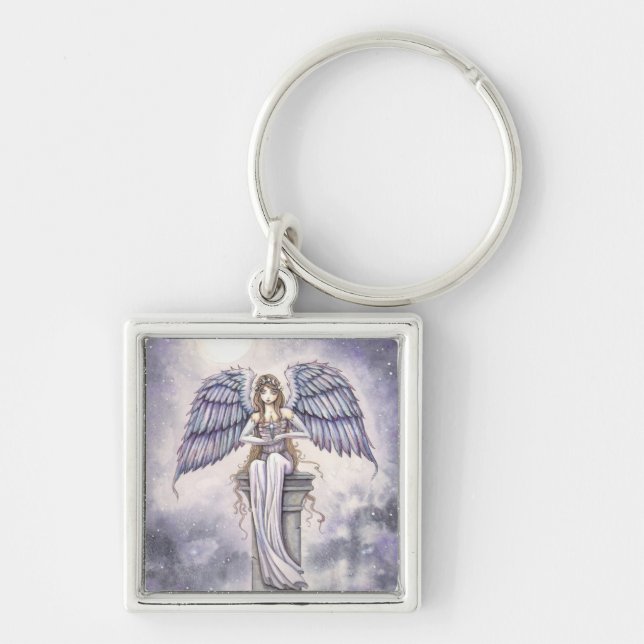 Angel Keychain av Molly Harrison Fantasy Art Fyrkantig Silverfärgad Nyckelring (Framsidan)