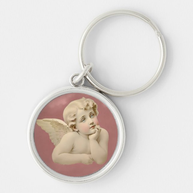 Angel Keychain Rund Silverfärgad Nyckelring (Framsidan)