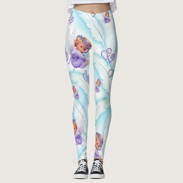 Ängel Lila Hjärtan Leggings (Framsida)