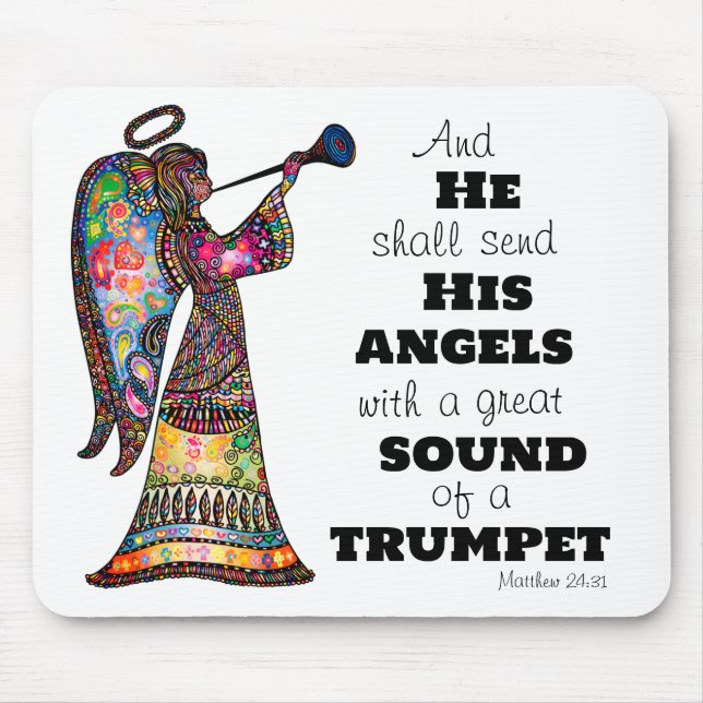 Angel Ljud Trumpet Bible Verse Vibrant Färg Musmatta (Framsidan)