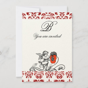 ÄNGEL MÅLAR EN RÖD BLOMMA DAMAST MONOGRAM filt Inbjudningar