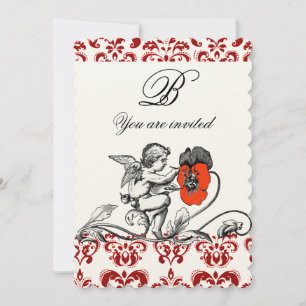 ÄNGEL MÅLAR EN RÖD BLOMMA DAMAST MONOGRAM filt Inbjudningar