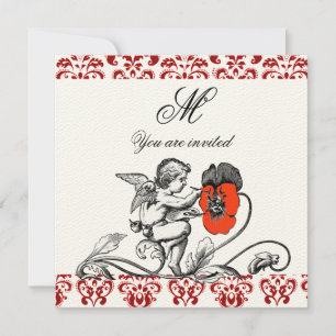ÄNGEL MÅLAR EN RÖD BLOMMA DAMAST MONOGRAM filt Inbjudningar