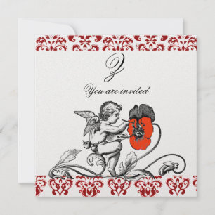 ÄNGEL MÅLAR EN RÖD BLOMMA DAMASTSK MONOGRAM is Inbjudningar