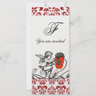 ÄNGEL MÅLAR EN RÖD BLOMMA DAMASTSK MONOGRAM is int Inbjudningar