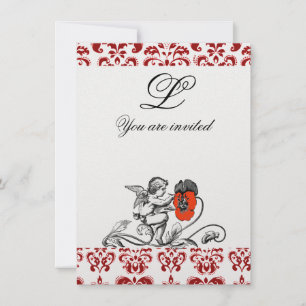 ÄNGEL MÅLAR EN RÖD BLOMMA DAMASTSK MONOGRAM isblom Inbjudningar