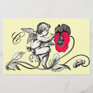 ÄNGEL MÅLAR EN ROSA BLOMMA MONOGRAM BREVPAPPER