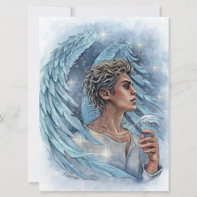 Angel Male Fantasy Guardian Feathers Art Card (Framsida)