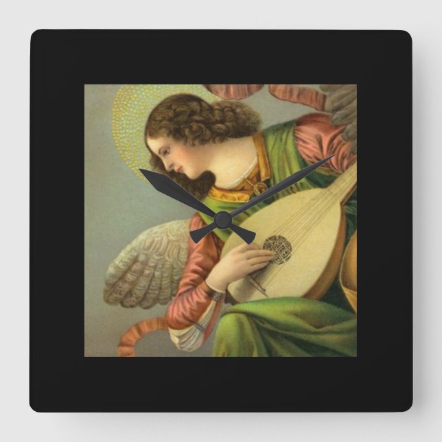 Ängel målning med mandolin  fyrkantig klocka (Framsida)