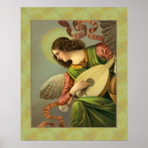 Ängel målning med mandolin poster