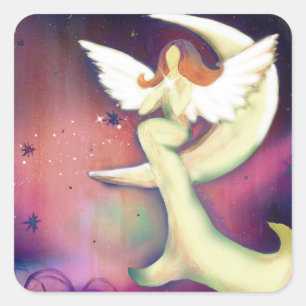 Angel Måne Mystical Stars Art av Kristy McAdams Fyrkantigt Klistermärke