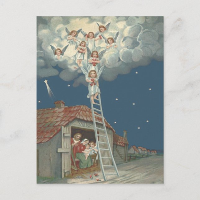 Angel Manger Ntivity Jesus Christian Helg Vykort (Framsida)