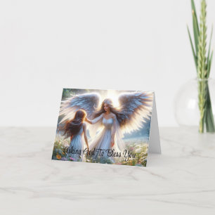Angel med barnhälsningskort kort