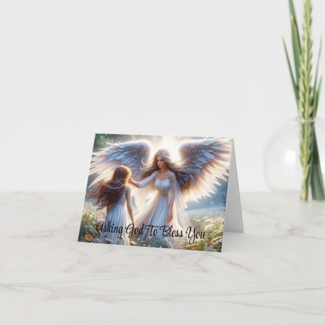 Angel med barnhälsningskort kort (Framsida)