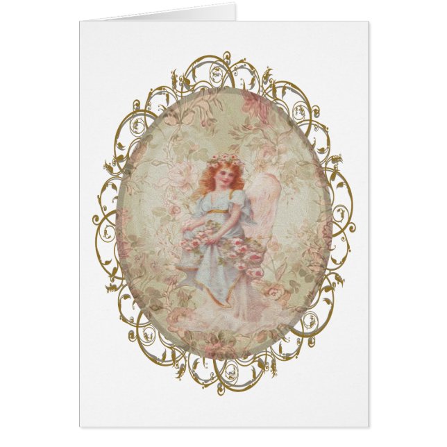 Ängel med blommor hälsningskort (Framsidan)