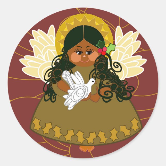 Angel med Dove Sticker Runt Klistermärke (Framsida)