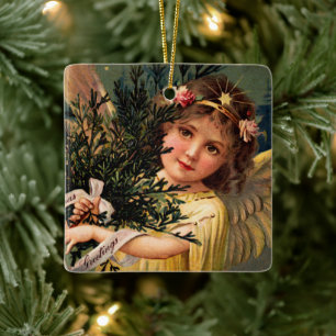 Angel med en arvfull jul Greenery Julgransprydnad Keramik
