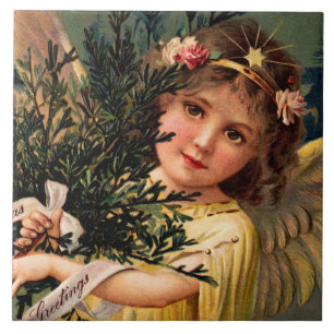 Angel med en arvfull jul Greenery Kakelplatta