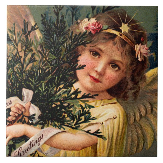 Angel med en arvfull jul Greenery Kakelplatta (Framsidan)