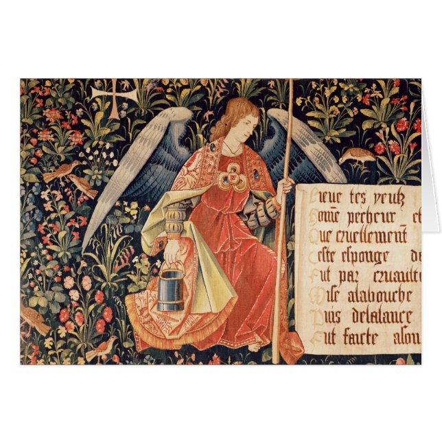 Ängel med en snylta som fästas till en stång hälsningskort (Framsidan Horizontal)