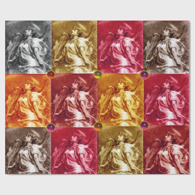 ANGEL MED FJÄDER,FÄRGGGEMSTONES Jul Presentpapper (Platt)