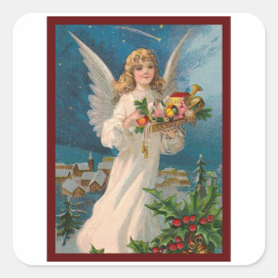 Angel med gåvor - Vintage jul Fyrkantigt Klistermärke