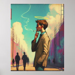 Angel med Halo Smoking på stadsgata Poster