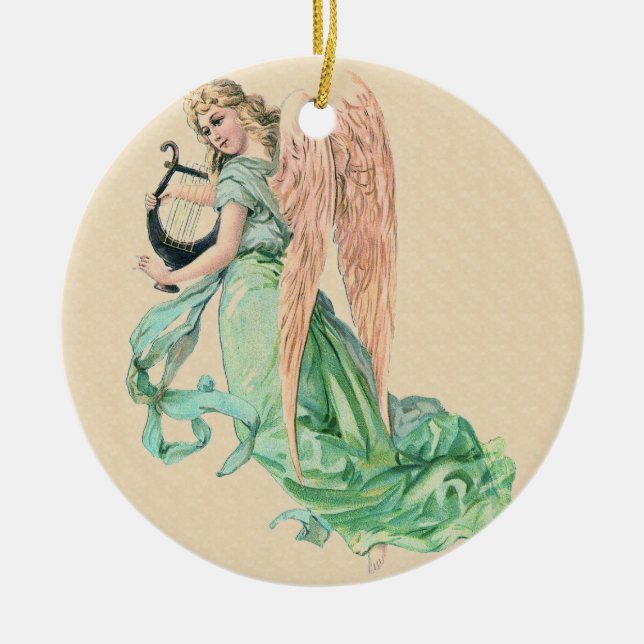 Angel med Harp Jul Julgransprydnad Keramik (Framsidan)