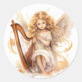 Angel med Harp-julklämmare Runt Klistermärke