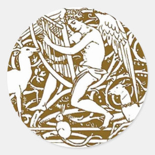 Angel med Harp Runt Klistermärke