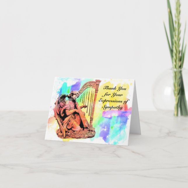 Angel med Harp Tack Notecard Kort (Framsida)